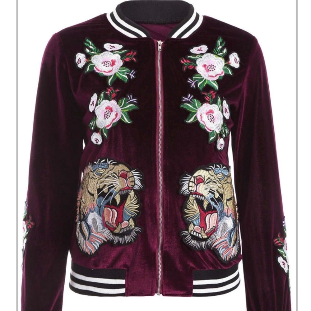 Burgundy Velvet Lion Head Jacket.